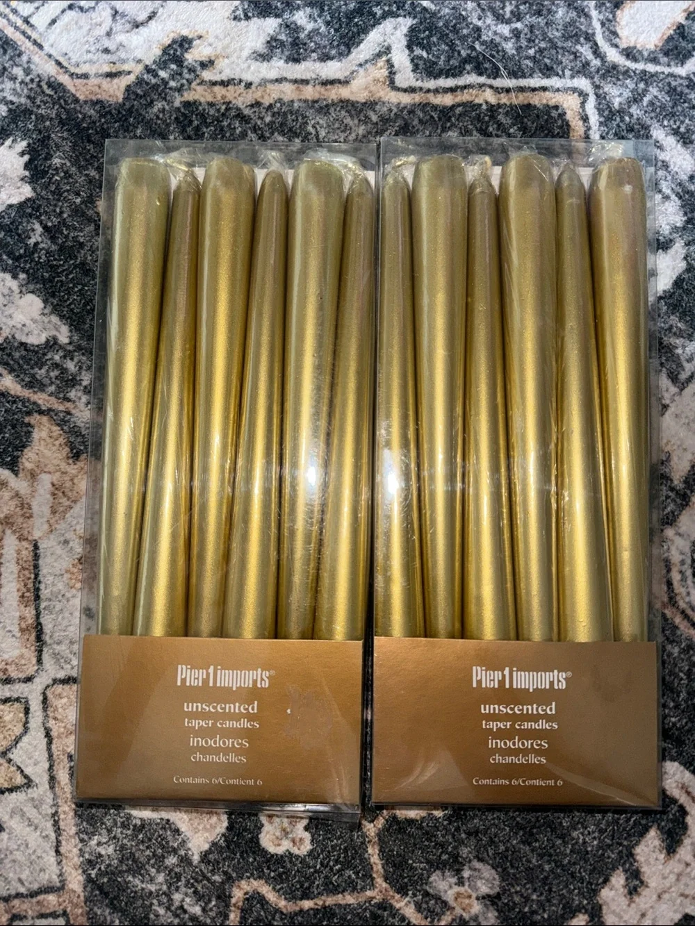 Pier 1 Gold Metallic Unscented Taper Candles - Set of 12